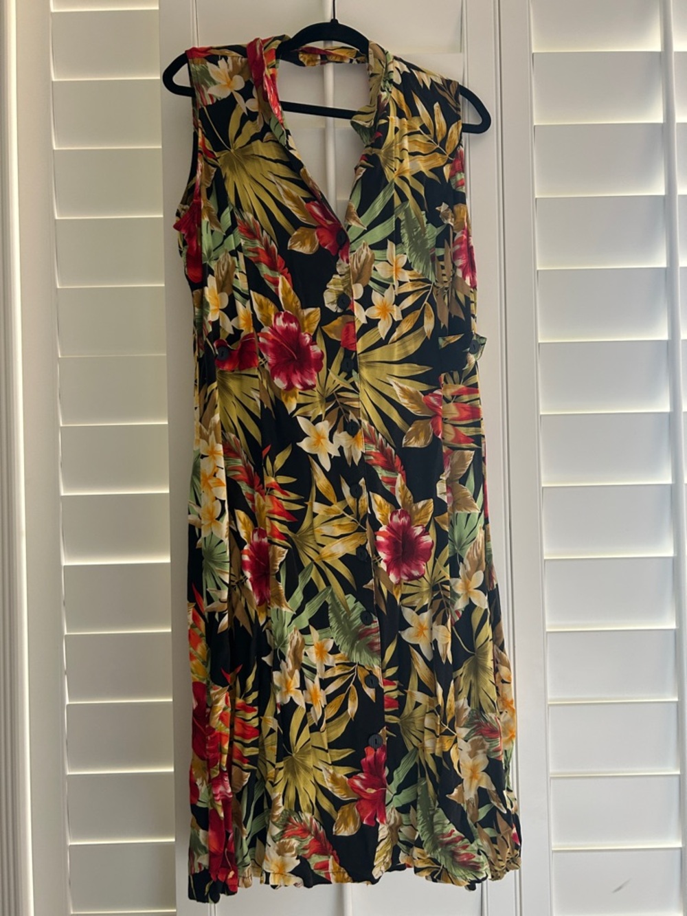 White Stag Black Tropical Midi Dress with Red & Yellow Floral Print